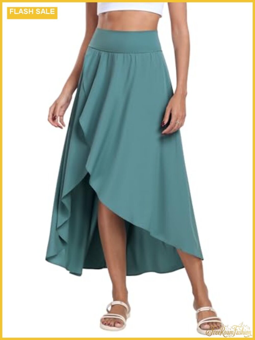 High Waist Maxi Skirt with Slit Ruffle Wrap Flowy Long Skirt